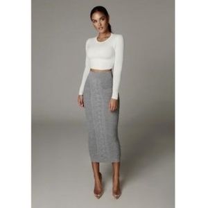 JLUXLABEL Missy Cable Sweater Midi Skirt GREY Medium